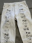 Vintage 90   s Men   s 505 Custom Pink Floyd White Denim Pants 32x32 Usa Tapered Fit