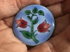 Gorgeous Large Antique Encrusted Enamel Tulip  Flower Button  1   1 4 