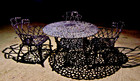 Vintage Mid-century Ornate Aluminum Patio Dining Set  Filigree Table W 3 Chairs
