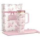 Pink Bow Design  40 Ounce 304 Stainless Steel Handheld Straw Thermos