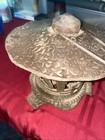 Vintage Japanese Cast Iron Pagoda Garden Lantern With Texture Roof 