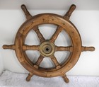 Vintage Nautical Ship Wheel Wood   Brass Wall Decor Fishing Boat Captain s Helm