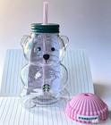 Starbucks Bearista Pink Bear Glass Tumbler Cold Cup With Straw 20oz 591ml