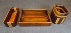 Vintage Three-piece Segmented Wood Desk Set By Nelson