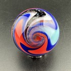 Contemporary Handmade Art Glass Marble 1 21  Blue  Sparkly White Black  Red Hues