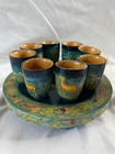 12 Pc Yair Emanuel Kiddush Fountain W Stand   Cups Hand Painted Wood Judaica