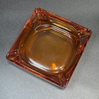 Vintage Amber Glass Square Ashtray  Heavy 6    X 6    Chipped Corner 