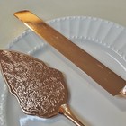 Rose Gold Plated Filigree Etched Pattern Design Wedding Cake Knife   Server Set
