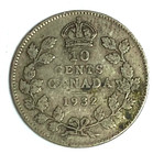 1932 Canada 10c Ten Cents Silver Coin Dime