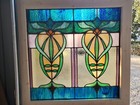 Antique American Stained Glass Window  Pair Architectural Salvage