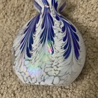 Vintage Murano Style Art Glass Perfume Bottle Blue White Stopper Italy
