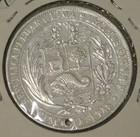 1880 Peru Silver 5 Pesetas Has Hole