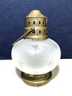 Vintage Brass W  Frosted Etched Glass Hanging Candle Lantern