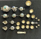 Huge 27pc Antique Mexican Sterling Silver turquoise Miniature Dollhouse Set Lot