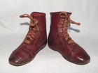 Antique Victorian Red Leather Baby Lace-up Shoes  Perfect For Christmas 