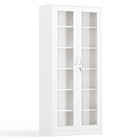 Lockable Display Cabinet 71  Tall Black Glass Doors 5 Adjustable Shelves White
