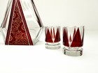 Bohemian Deco Ruby Cut To Clear Crystal Decanter Set Czech 1935 Karl Palda Style