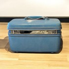Vtg 1960s Samsonite Silhouette Train Case Blue Mirror Cosmetic Nice Includes Key