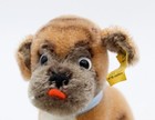 Steiff Mopsy Vintage Germany Mohair Sitting Dog Plush Stuffed Animal Glass Eyes