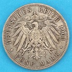 Germany 1903 Saxe Weimar Eisenach 5 Mark Silver  900 Coin Circulated