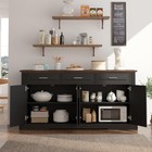 Fluted Sideboard Buffet With 3 Drawers 4 Doors 63w Kitchen Storage Cabinet Black
