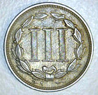 1871 Us Three Cent Nickel 3c W  Great Obverse Doubling   Free Shipping  pa76 