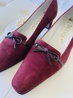 Vintage 60   s Mod Red Rust Suede Leather Bow Pumps Womens Heels Shoes 7 M