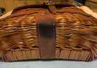 Vintage Split Willow Fishing Creel Japan 14  Pigskin Leather Trim Basket Decor