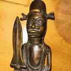Mid-century Benin Bronze Warrior Tribal Sculpture Statue