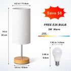 Small Table Lamp For Night Stands  Round White Fabric Shade And Wood Base  Mo   