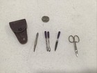 Vintage 5 Piece Trim Manicure Set Leather Travel Case Purple Made In Germany