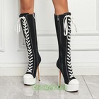 American Style Womens Platform Knee High Boots Stilettos Heels Zipper Lace Up Sz