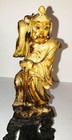 Scarce Antique Chinese Carved Mottled Nephrite Jade Figure Dark Nephrite Stand