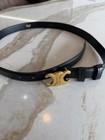Celine Women   s Black Skinny Fashion Belt Gold Logo Buckle Adjustable Size 100