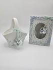Vintage Baby Keepsake Basket And Picture Frame Blue White Nursery Decor Set