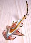 Maroon Blue Hammerhead Shark Figurine Art Glass Gold Trim 4 5 Inch - Decor Gift