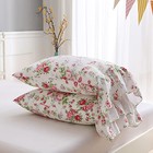 Floral Pillow Shams With Long Ruffles Vintage Cotton Pillowcases Queen Rose