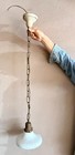 Old Vintage Hanging Pendant Light Fixture Milk Glass Industrial Read