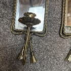 Vintage Brass Mirrored Wall Sconces Pair Rope Twist Border Candle Holders Set 2