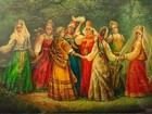 Vintage Russian Fedoskino Lacquer Hinged Footed Box Dancing Ladies Horovod 1995