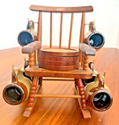 Vintage Wooden Rocking Chair Coaster Holder Set Of 6 Rustic Handmade Mugs Shots