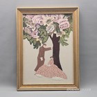 Vintage Handmade Framed Wall Art Applique Fabric Pieces Needlepoint Borders