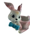 Vtg 1950s Ceramic Bunny Planter Baby Shower Nursery Decor Pink Blue Bow Kitsch