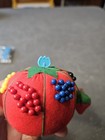 Vintage Tomato Push Pin Cushion Sewing Needle Holder With A Strawberry Sharpener
