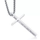 Men Women Cross Necklace Stainless Steel Christian Strength Pendant Chain 24 