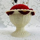 Pincushion Vintage Victorian Style Pedestal Red Velvet With Hatpins Sewing