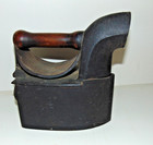 Antique 1800s  Charcoal Coal Cast Iron Sad Iron With Chimney Wood Handle