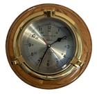 Bell Clock Co  Wall Ship s Clock Brass   Wood Quartz Nautical Port Hole Decor