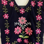 Traditional Handmade Dark Blue Velvet  Huipil Embroidered W  Pink Floral Pattern