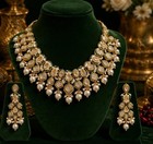 Traditional Gold Plated Kundan With White Pearls Nacklace Earrings Set For Women